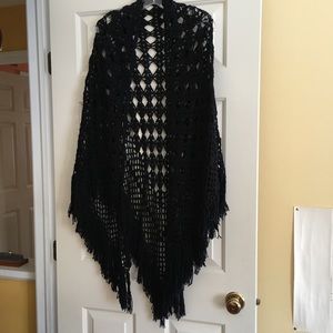 LOVE STITCH Womens Fringe Shawl Vintage Elm Medium